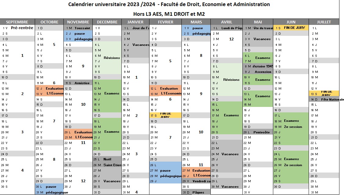 CALENDRIER PEDAGOGIQUE 2023-2024 | fac-droit-economie-administration - dev